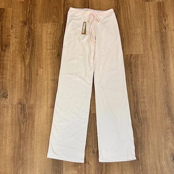 NEW Cotton Jersey Straight Leg Wide Leg Pants Light Pink Sz S - Picture 2 of 10